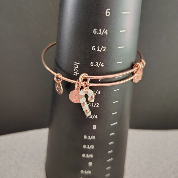 NWOT Alex and Ani Rose Gold Candy Cane Christmas Charm Bracelet Bangle 159 - Picture 4 of 4